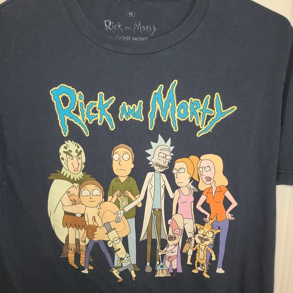 Rick and Morty Size Medium Adult Swim Navy Graphic Tee T Shirt Characters
